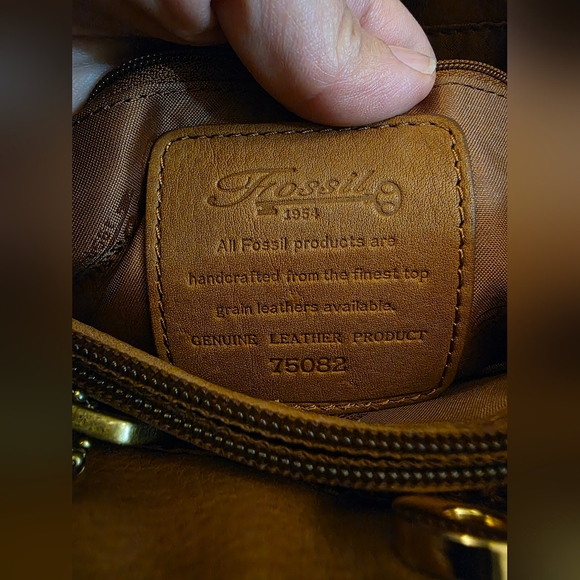 Vintage Fossil Tan Leather Handbag 29cm X‎ 23cm - Picture 6 of 7